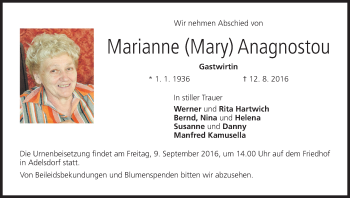Anzeige von Marianne Mary Anagnostou von MGO
