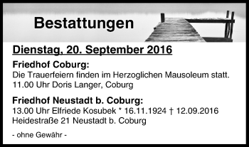 Anzeige von Bestattungen vom 20.09.2016 von MGO