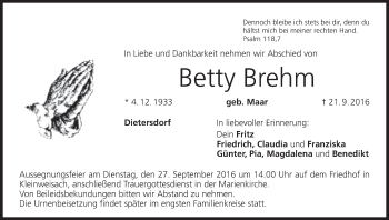 Anzeige von Betty Brehm von MGO