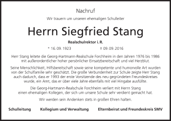 Anzeige von Siegfried Stang von MGO