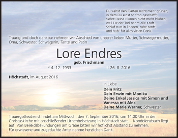 Anzeige von Lore Endres von MGO