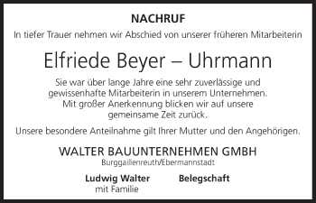 Anzeige von Elfriede Beyer-Uhrmann von MGO