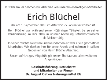 Anzeige von Erich Blüchel von MGO