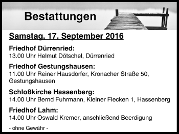 Anzeige von Bestattungen vom 17.09.2016 von MGO