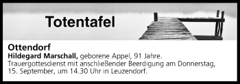 Anzeige von Totentafel vom 14.09.2016 von MGO