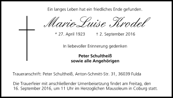 Anzeige von Marie-Luise Krodel von MGO
