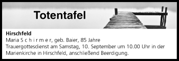 Anzeige von Totentafel vom 09.09.2016 von MGO