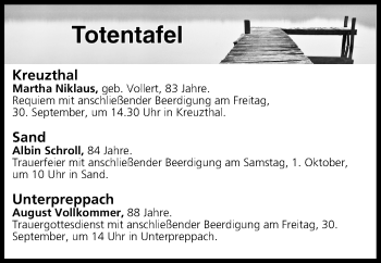 Anzeige von Totentafel vom 30.09.2016 von MGO