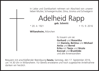 Anzeige von Adelheid Rapp von MGO