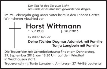 Anzeige von Horst Wittmann von MGO