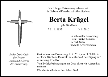 Anzeige von Berta Krügel von MGO