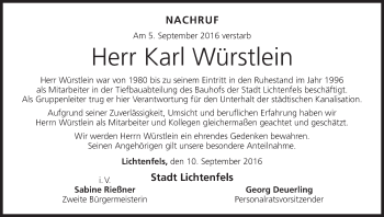 Anzeige von Karl Würstlein von MGO