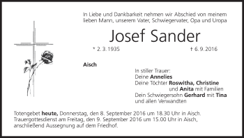 Anzeige von Josef Sander von MGO