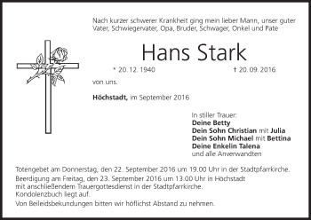 Anzeige von Hans Stark von MGO