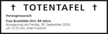 Anzeige von Totentafel vom 26.09.2016 von MGO