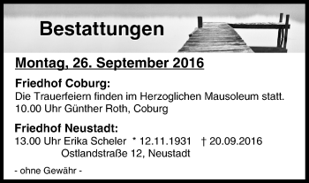 Anzeige von Bestattungen vom 26.09.2016 von MGO