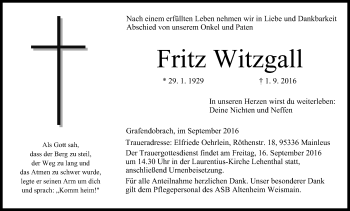 Anzeige von Fritz Witzgall von MGO