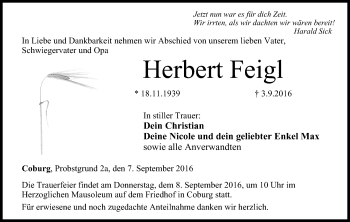 Anzeige von Herbert Feigl von MGO