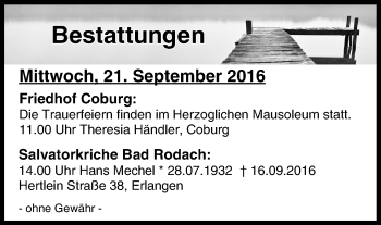 Anzeige von Bestattungen vom 21.09.2016 von MGO
