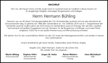 Anzeige von Hermann Bühling von MGO