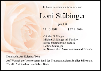 Anzeige von Loni Stübinger von MGO