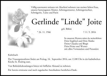 Anzeige von Gerlinde Linde Joite von MGO