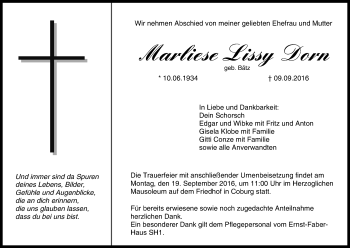 Anzeige von Marliese Lissy Dorn von MGO