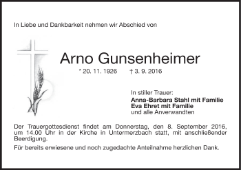 Anzeige von Arno Gunsenheimer von MGO