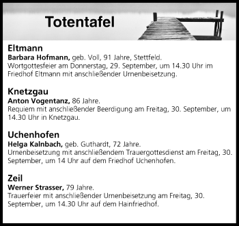 Anzeige von Totentafel vom 28.09.2016 von MGO