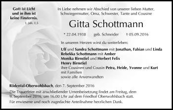 Anzeige von Gitta Schottmann von MGO