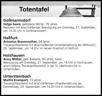 Anzeige von Totentafel vom 27.09.2016 von MGO