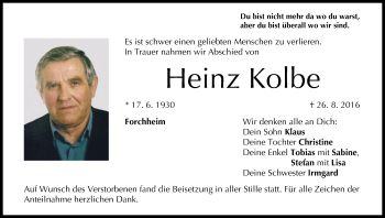 Anzeige von Heinz Kolbe von MGO