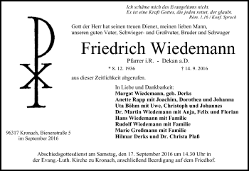Anzeige von Friedrich Wiedemann von MGO