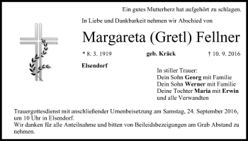Anzeige von Margareta Gretl Fellner von MGO
