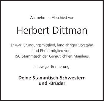 Anzeige von Herbert Dittman von MGO