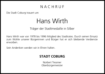 Anzeige von Hans Wirth von MGO