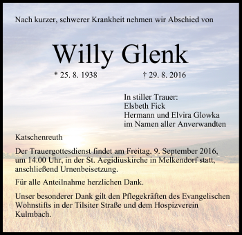 Anzeige von Willy Glenk von MGO