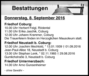Anzeige von Bestattungen vom 08.09.2016 von MGO