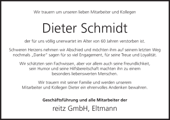 Anzeige von Dieter Schmidt von MGO