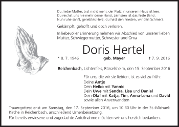 Anzeige von Doris Hertel von MGO