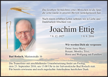 Anzeige von Joachim Ettig von MGO