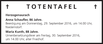 Anzeige von Totentafel 29.09.2016 von MGO