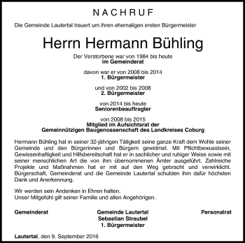 Anzeige von Hermann Bühling von MGO