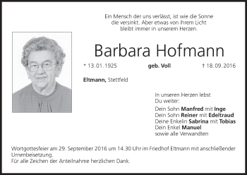 Anzeige von Barbara Hofmann von MGO