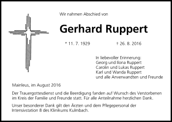 Anzeige von Gerhard Ruppert von MGO