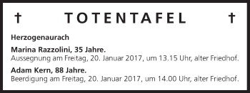 Anzeige von Totentafel vom 18.01.2017 von MGO