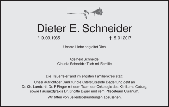 Anzeige von Dieter E. Schneider von MGO
