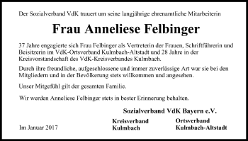 Anzeige von Anneliese Felbinger von MGO