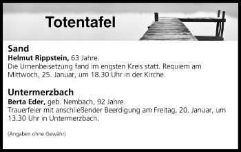 Anzeige von Totentafel vom 20.01.2017 von MGO