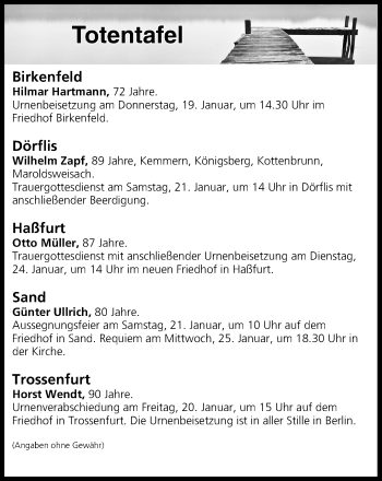 Anzeige von Totentafel vom 19.01.2017 von MGO